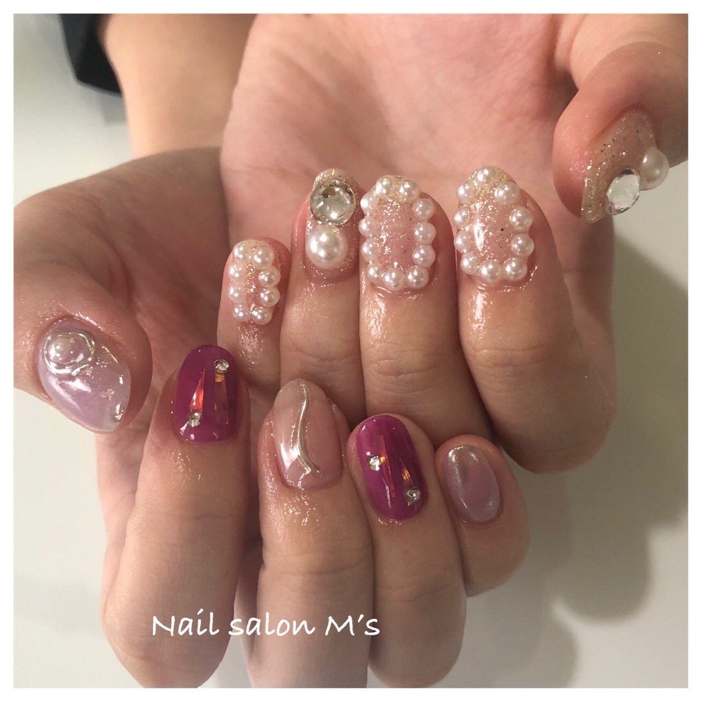 オールシーズン ハンド ビジュー パール ニュアンス Ms Mamikoのネイルデザイン No ネイルブック