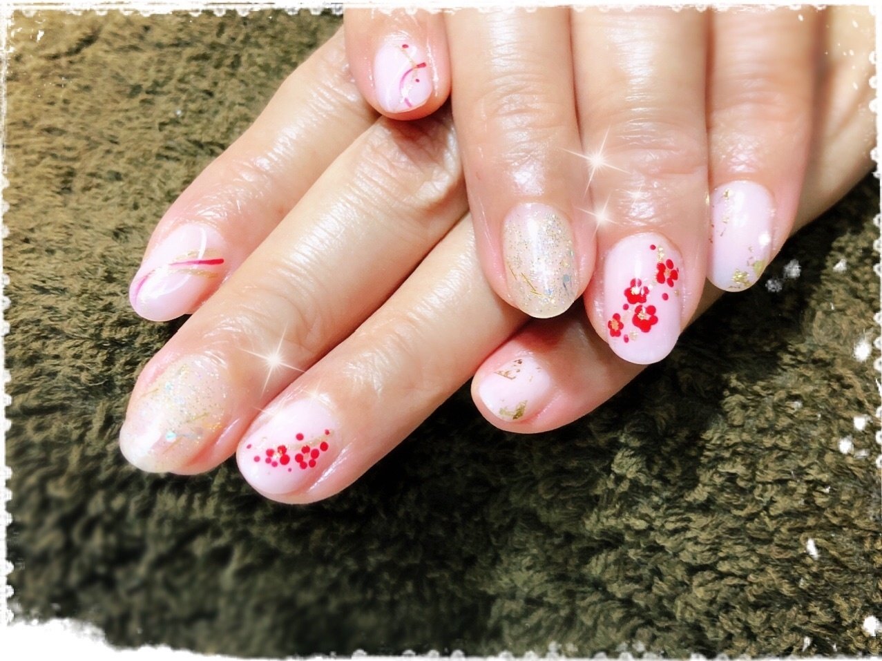 お正月 ハンド シンプル ラメ ワンカラー Nail003のネイルデザイン