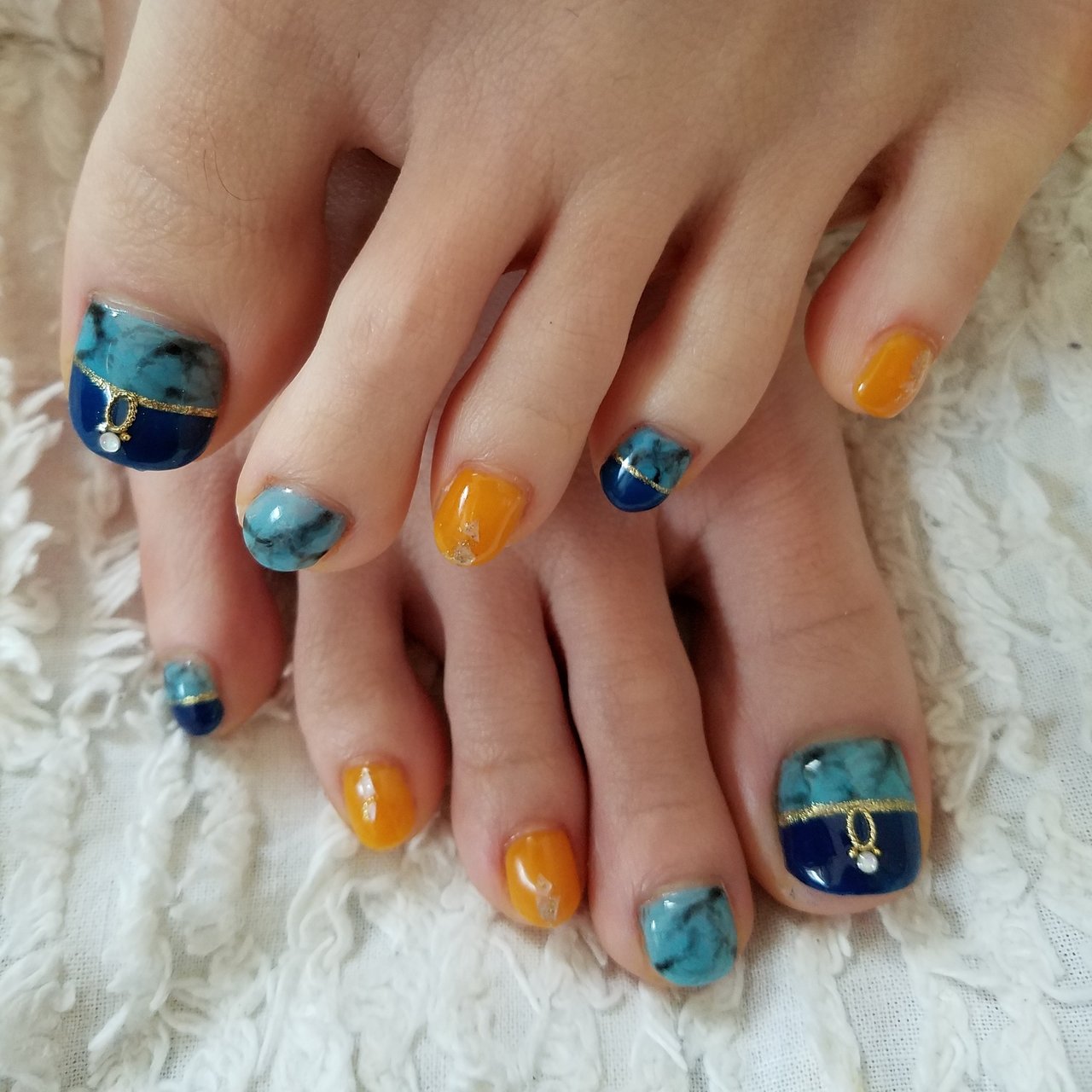 オールシーズン 旅行 フット オレンジ 水色 Oconailのネイルデザイン No ネイルブック