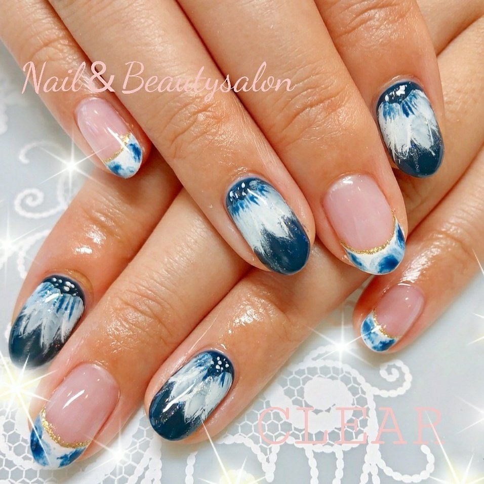 ハンド ブルー ネイビー ジェル お客様 Clear Nailsalonのネイルデザイン No ネイルブック