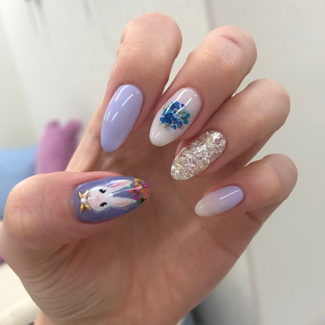 春 ハンド フラワー 押し花 ミディアム Luna Nail のネイルデザイン No ネイルブック