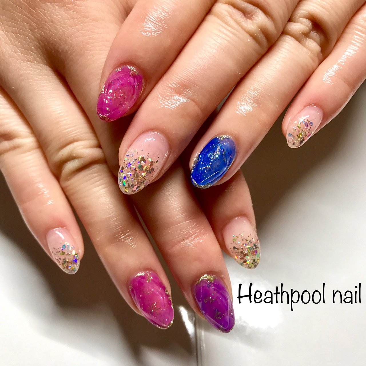 ハンド グラデーション ラメ ピンク ブルー Heathpoolnailのネイルデザイン No ネイルブック