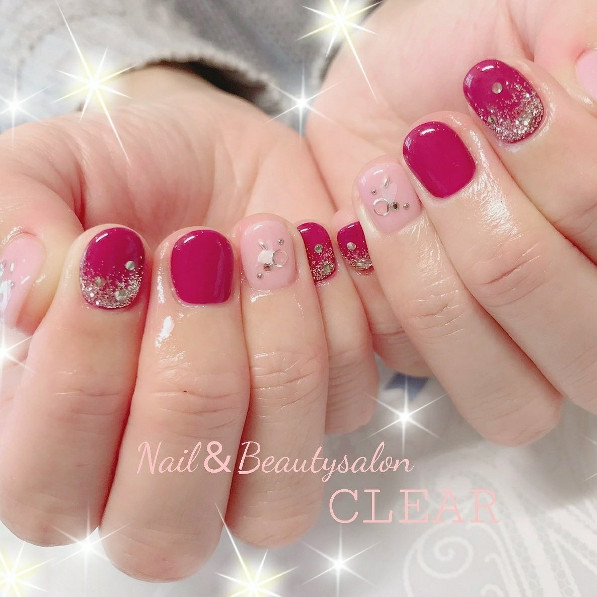 春 ハンド ショート ピンク ジェル Clear Nailsalonのネイルデザイン