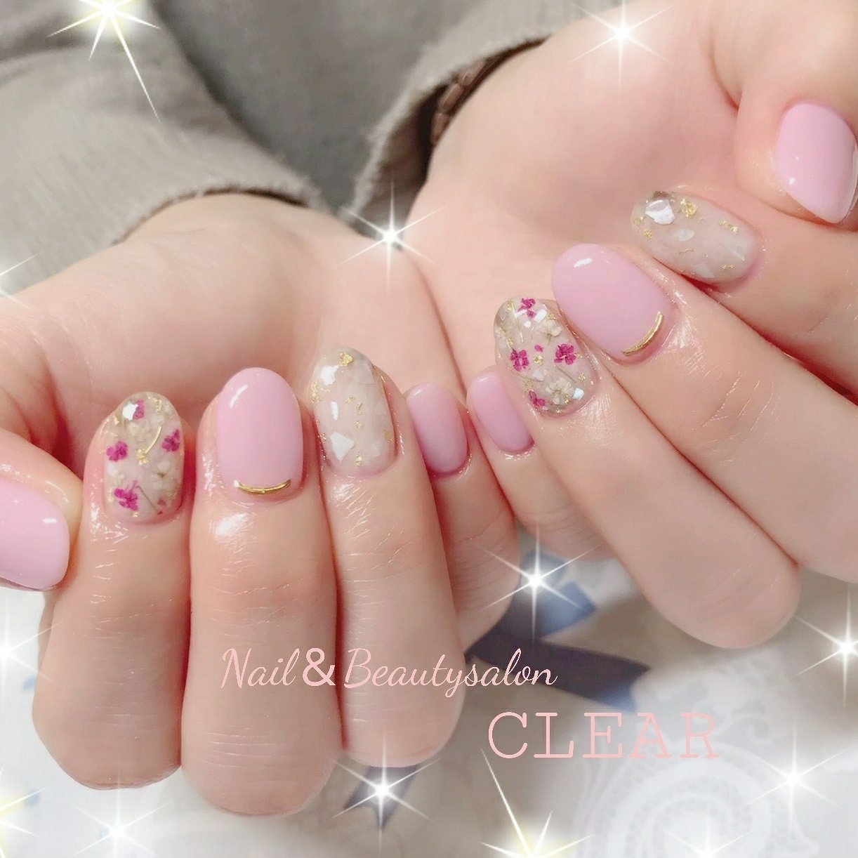 春 ハンド ショート ピンク ジェル Clear Nailsalonのネイルデザイン No ネイルブック