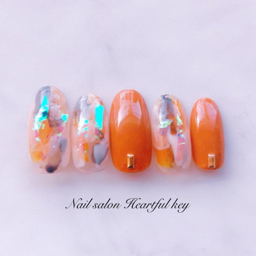 春 夏 ハンド オレンジ ブラウン Nail Salon Heartful Keyのネイルデザイン No ネイルブック