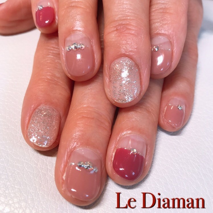 オールシーズン ハンド フレンチ ショート ピンク Le Diamanのネイルデザイン No ネイルブック