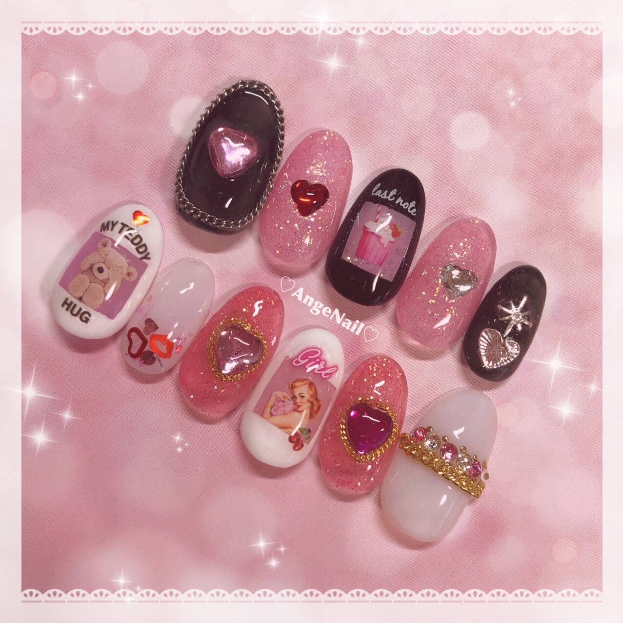 くりぬき ホワイト ピンク ブラック Angenailのネイルデザイン No ネイルブック