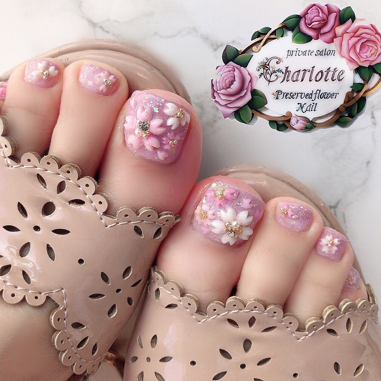 春 夏 オールシーズン 入学式 フット Privatesalon Charlotteのネイルデザイン No 4036977 ネイルブック