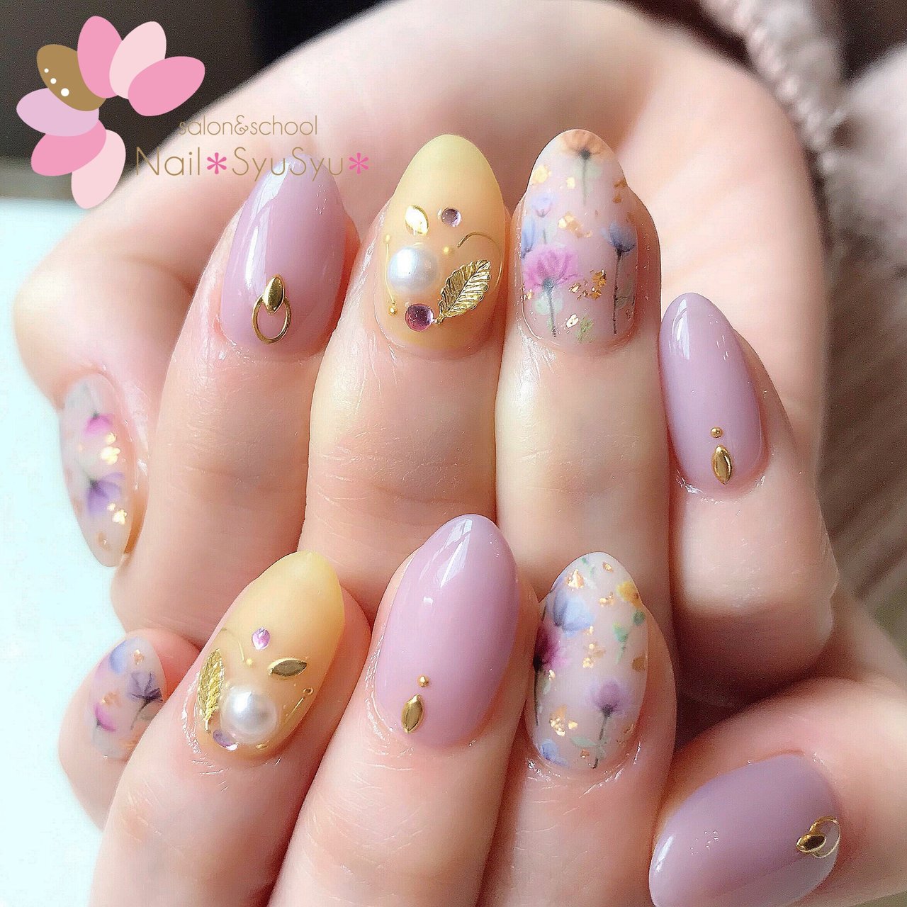 春 ハンド フラワー パール ボタニカル Nail Syusyu ネイルシュシュのネイルデザイン No ネイルブック