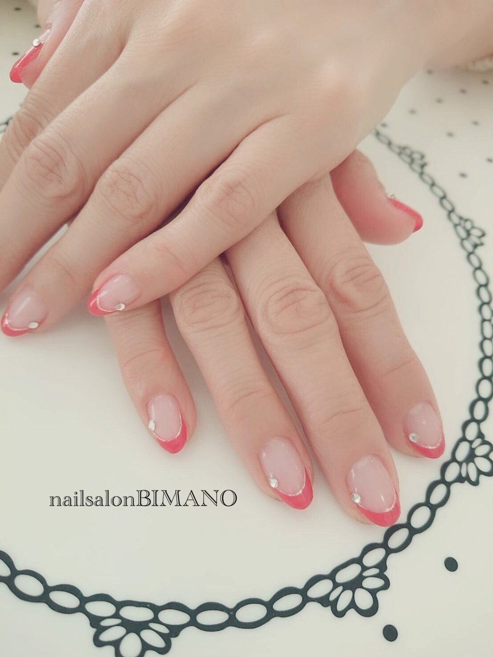 ハンド フレンチ ショート レッド ジェル Bimanoのネイルデザイン No ネイルブック