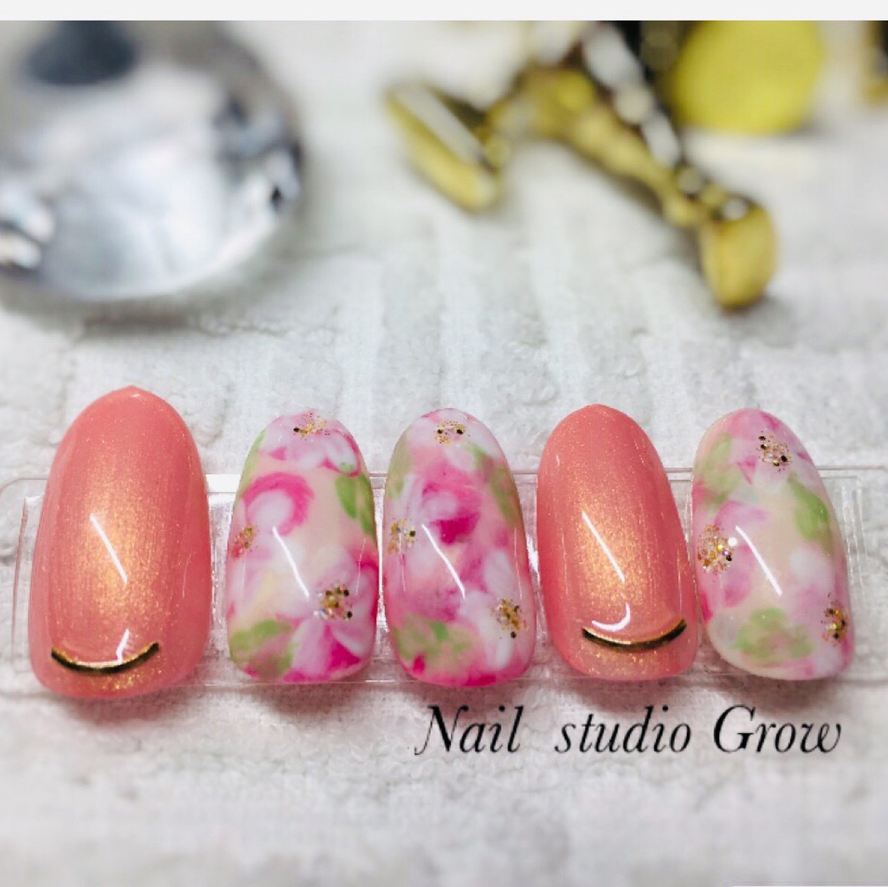 春 ラメ ピンク グリーン パステル Nail Studio Growのネイルデザイン No ネイルブック