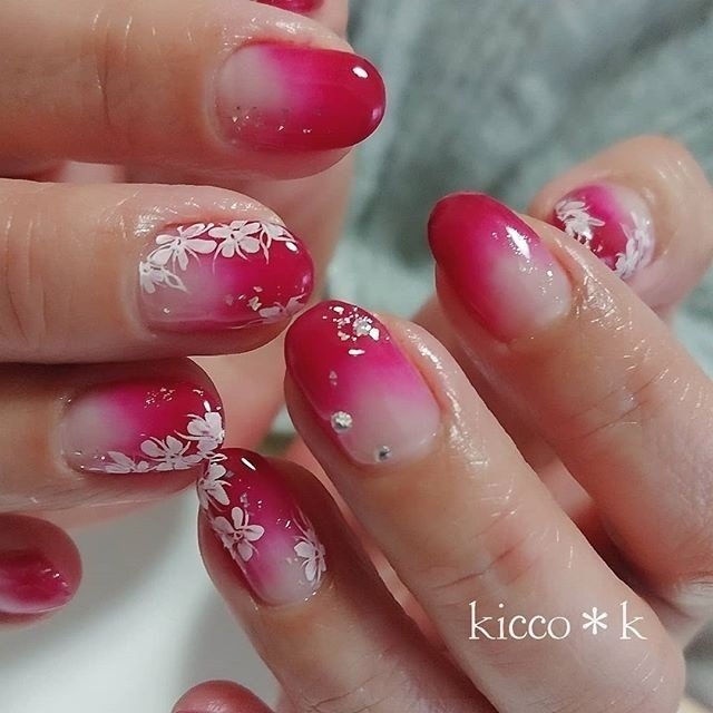 春 オールシーズン ハンド グラデーション フラワー Kicco K Nailのネイルデザイン No ネイルブック