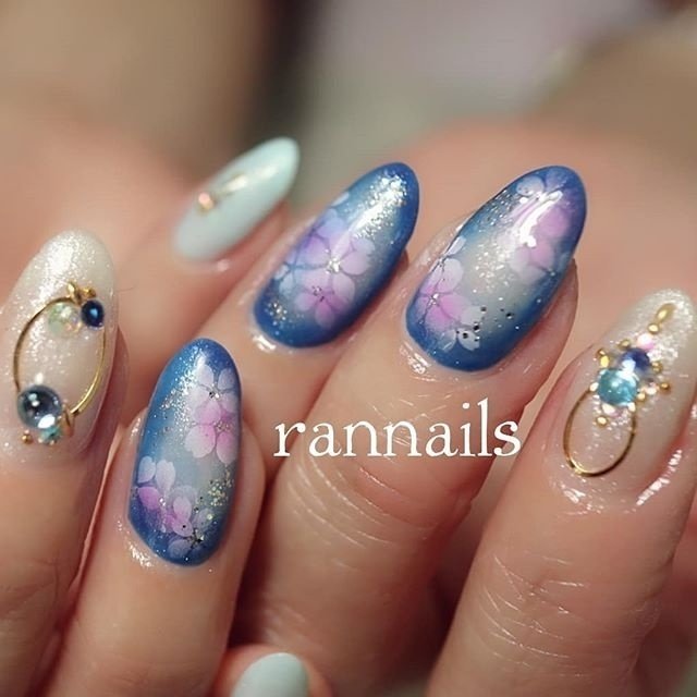春 卒業式 入学式 フラワー ネイビー Rannailsのネイルデザイン No