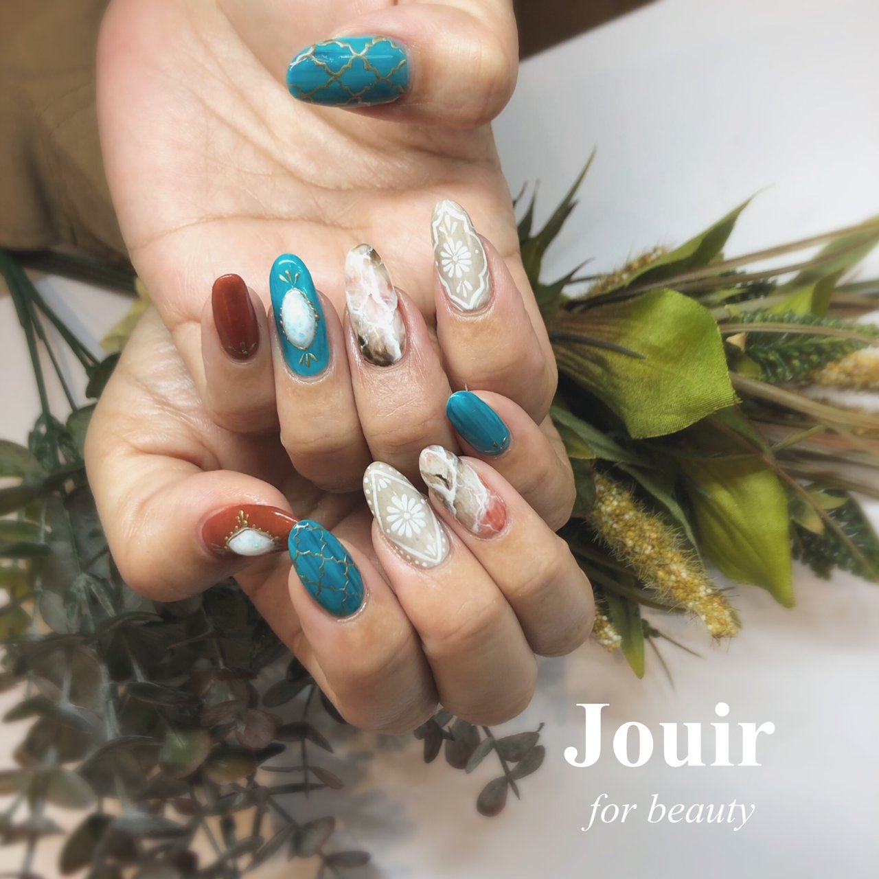 アンティーク エスニック ネイティブ ボヘミアン ターコイズ Jouir For Beauty Hair Nail Eyelash のネイル デザイン No 407 ネイルブック