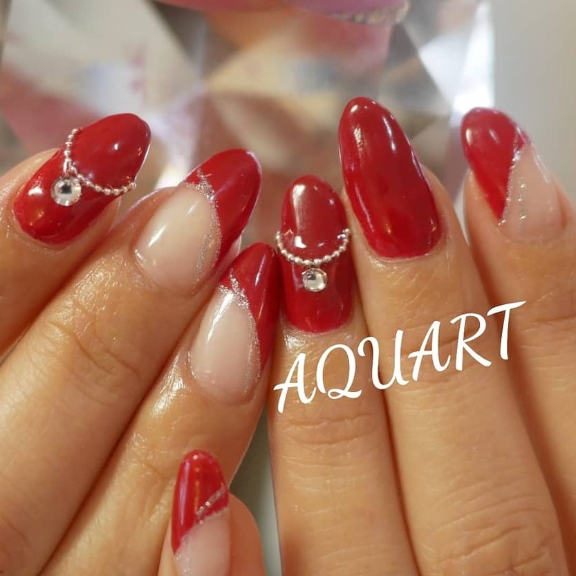 オールシーズン ハンド フレンチ ワンカラー ビジュー Aquartnail Rieのネイルデザイン No ネイルブック