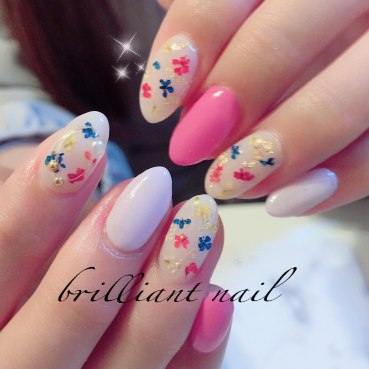 春 入学式 ハンド フラワー 押し花 Brilliantnailのネイルデザイン No ネイルブック