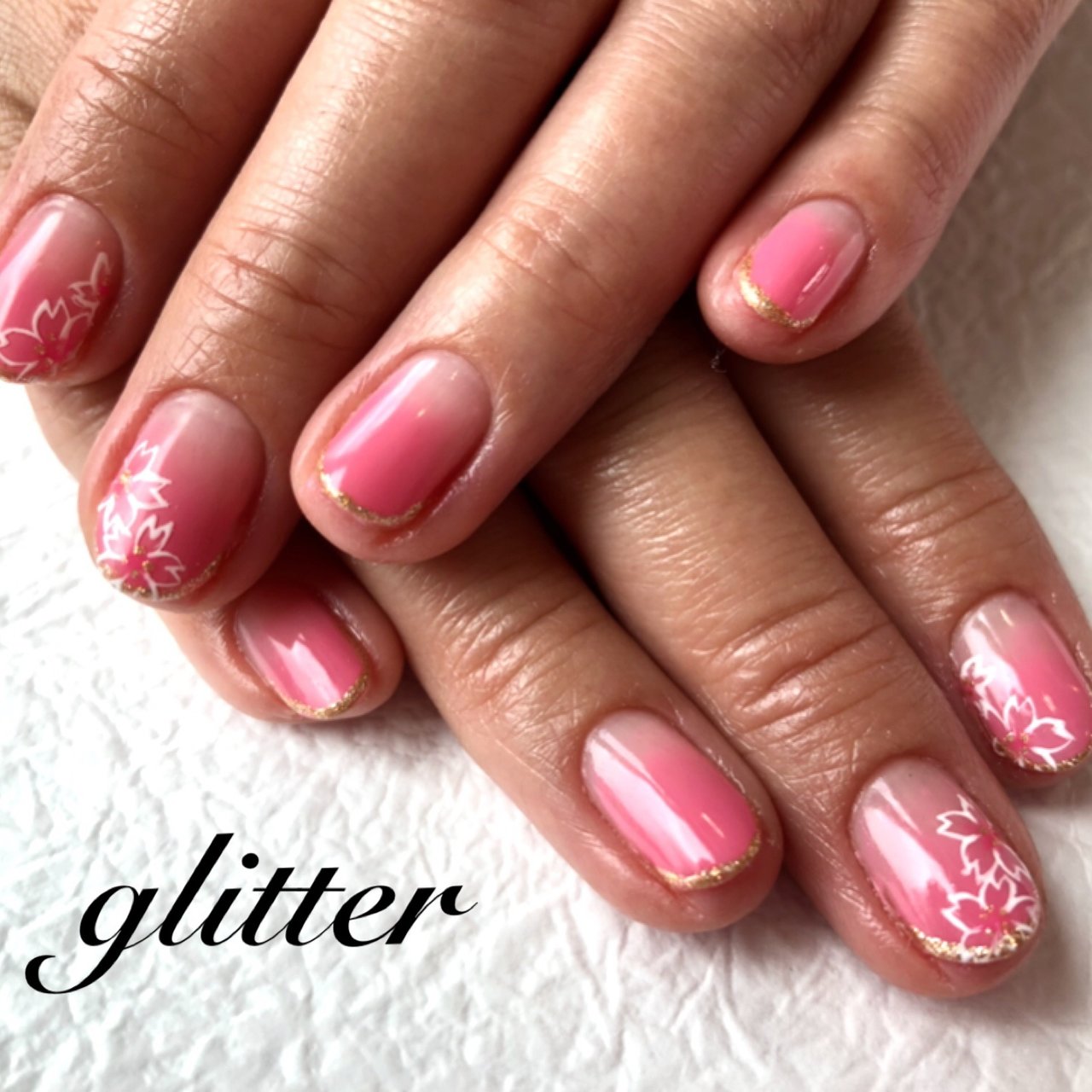 春 ハンド シンプル グラデーション フラワー Glitterのネイルデザイン No ネイルブック