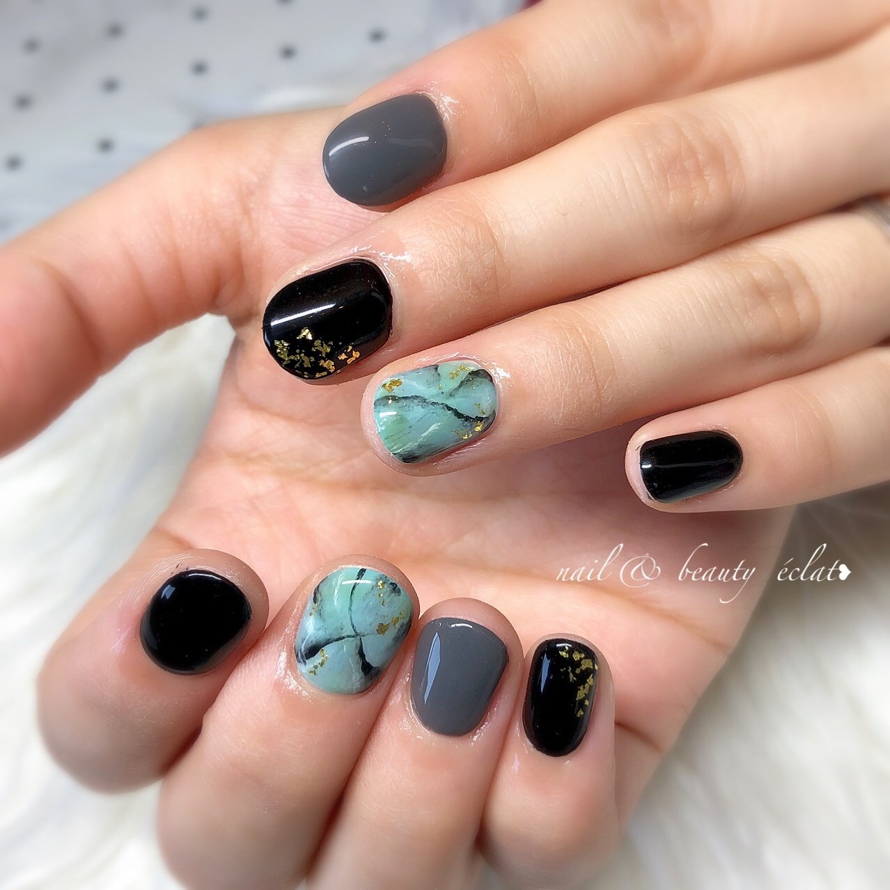 ターコイズ 水色 ブラック Nail Beauty Eclat のネイルデザイン No ネイルブック