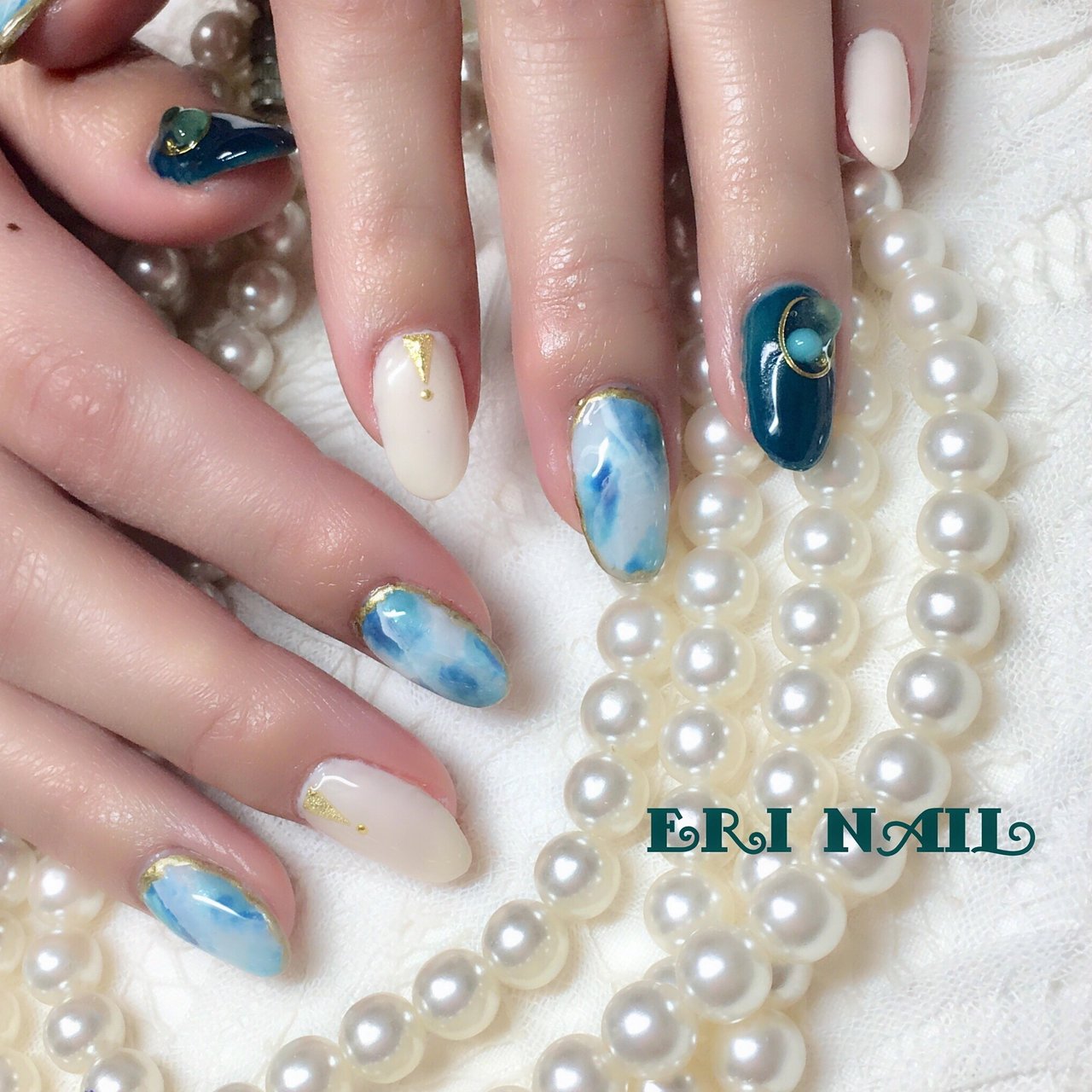 春 夏 ハンド グリーン ブルー 名古屋市天白区 自宅ネイルサロン Eri Nailのネイルデザイン No ネイルブック