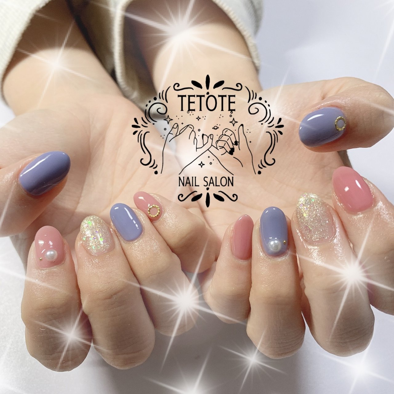 ハンド シンプル ピンク ブルー グレー Nailsalon Tetoteのネイルデザイン No ネイルブック