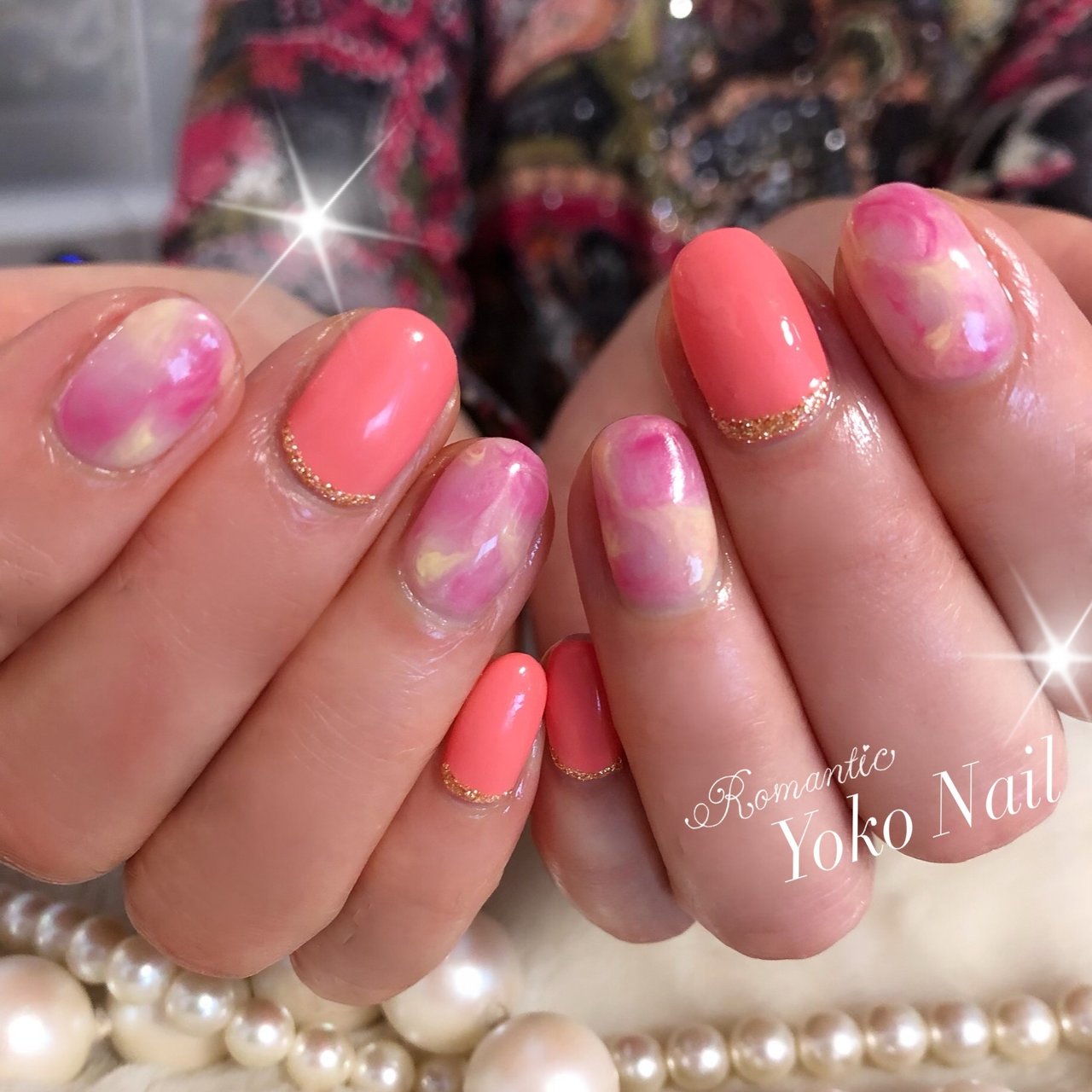 春 マーブル ホワイト ピンク イエロー Yoko Nailのネイルデザイン No ネイルブック