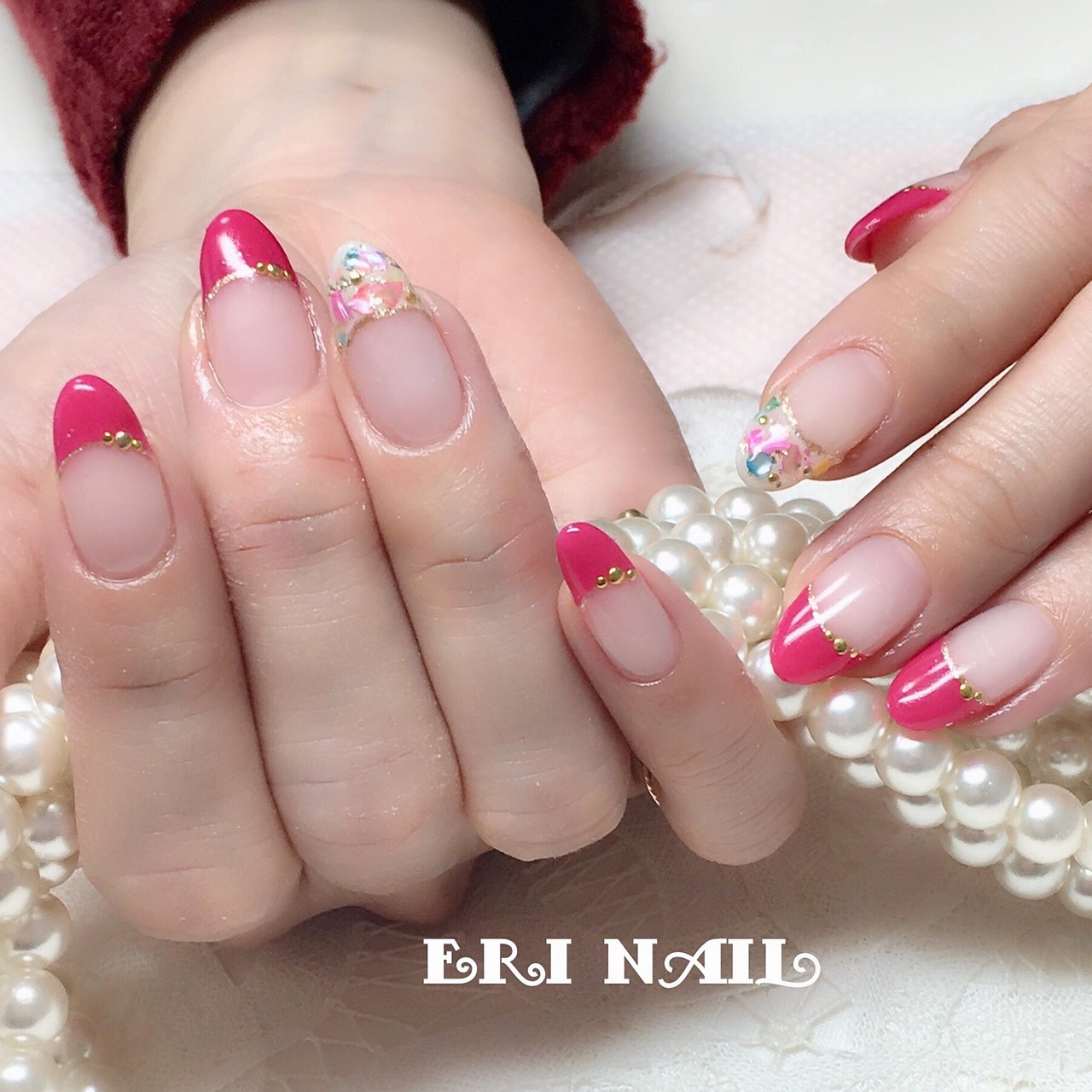 春 夏 ハンド フレンチ ピンク 名古屋市天白区 自宅ネイルサロン Eri Nailのネイルデザイン No 4080025 ネイルブック