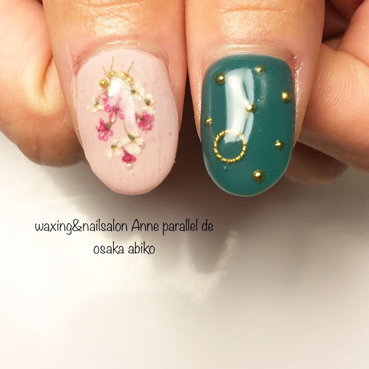 春 卒業式 ハンド ワンカラー 押し花 〻midori〻大阪あびこアンパラレルドのネイルデザイン No ネイルブック