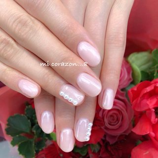 #micorazon...8#nail#ジェルネイル#パラジェル#一層残し#MB#春ネイル#ピンクネイル #パールネイル #透け感ネイル #モテネイル #オールシーズン #ブライダル #パーティー #デート #ハンド #シンプル #ワンカラー #パール #ショート #ピンク #ジェルネイル #お客様 #mi Corazon...8 #ネイルブック