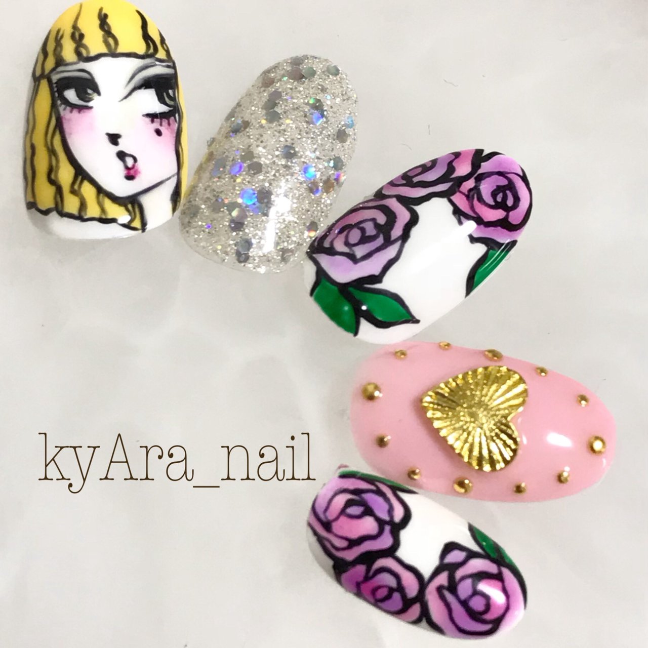 ハンド フラワー ハート 痛ネイル キャラクター Kyara Nailのネイルデザイン No ネイルブック