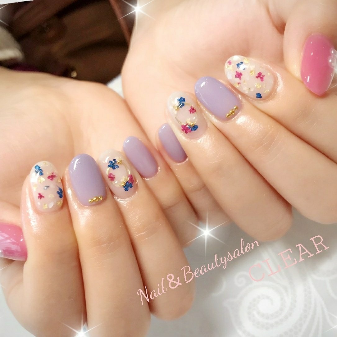 春 ハンド フラワー ピンク パープル Clear Nailsalonのネイルデザイン No ネイルブック