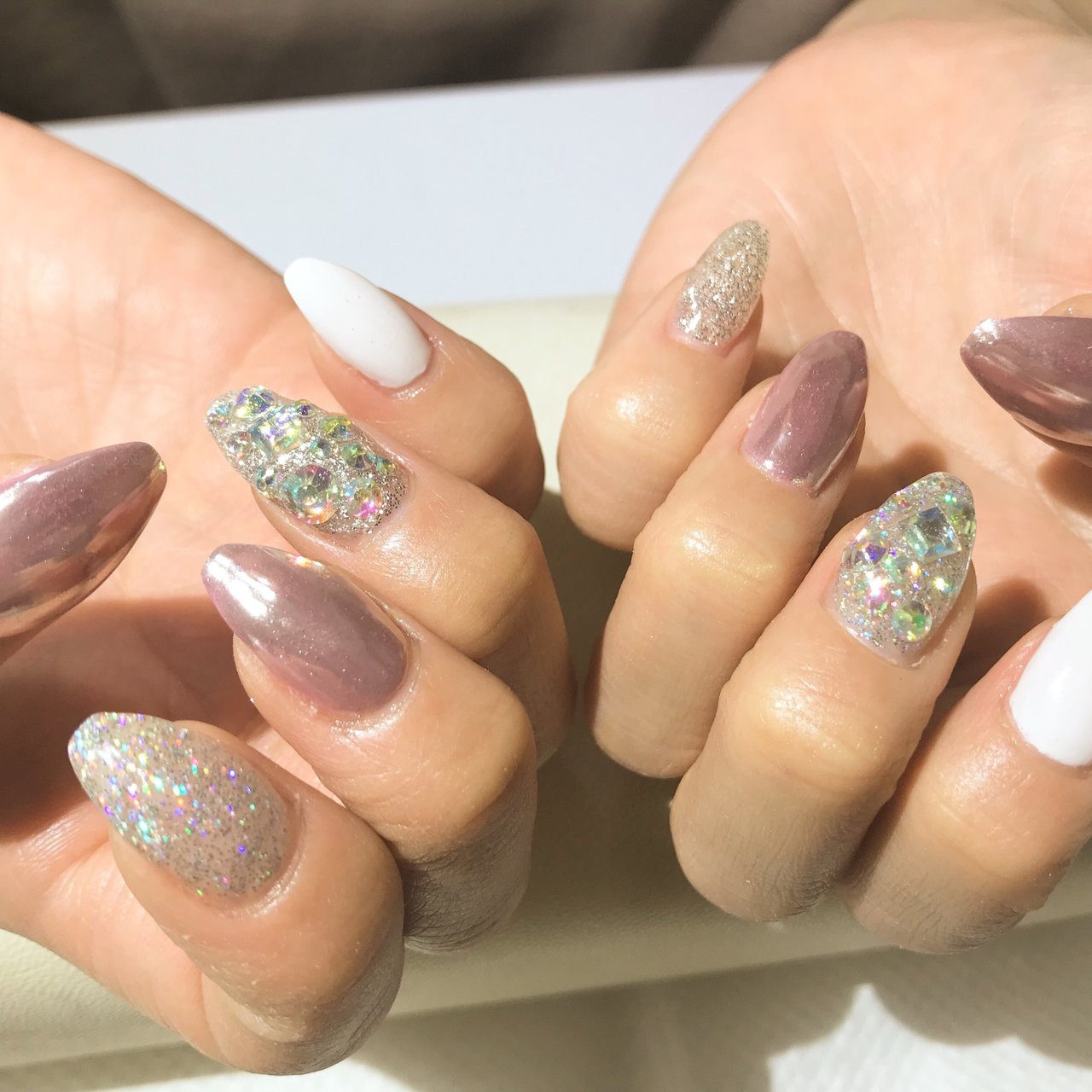 春 ハンド ラメ ミラー ミディアム Nailfuflaのネイルデザイン No ネイルブック