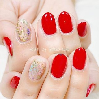 ショートネイルに赤がかわいい のネイルデザイン ネイルブック