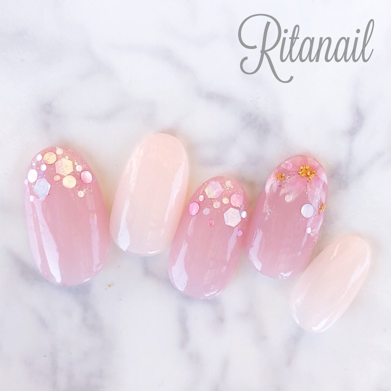 春 ハンド ホログラム ミディアム ピンク Ritanailのネイルデザイン No ネイルブック