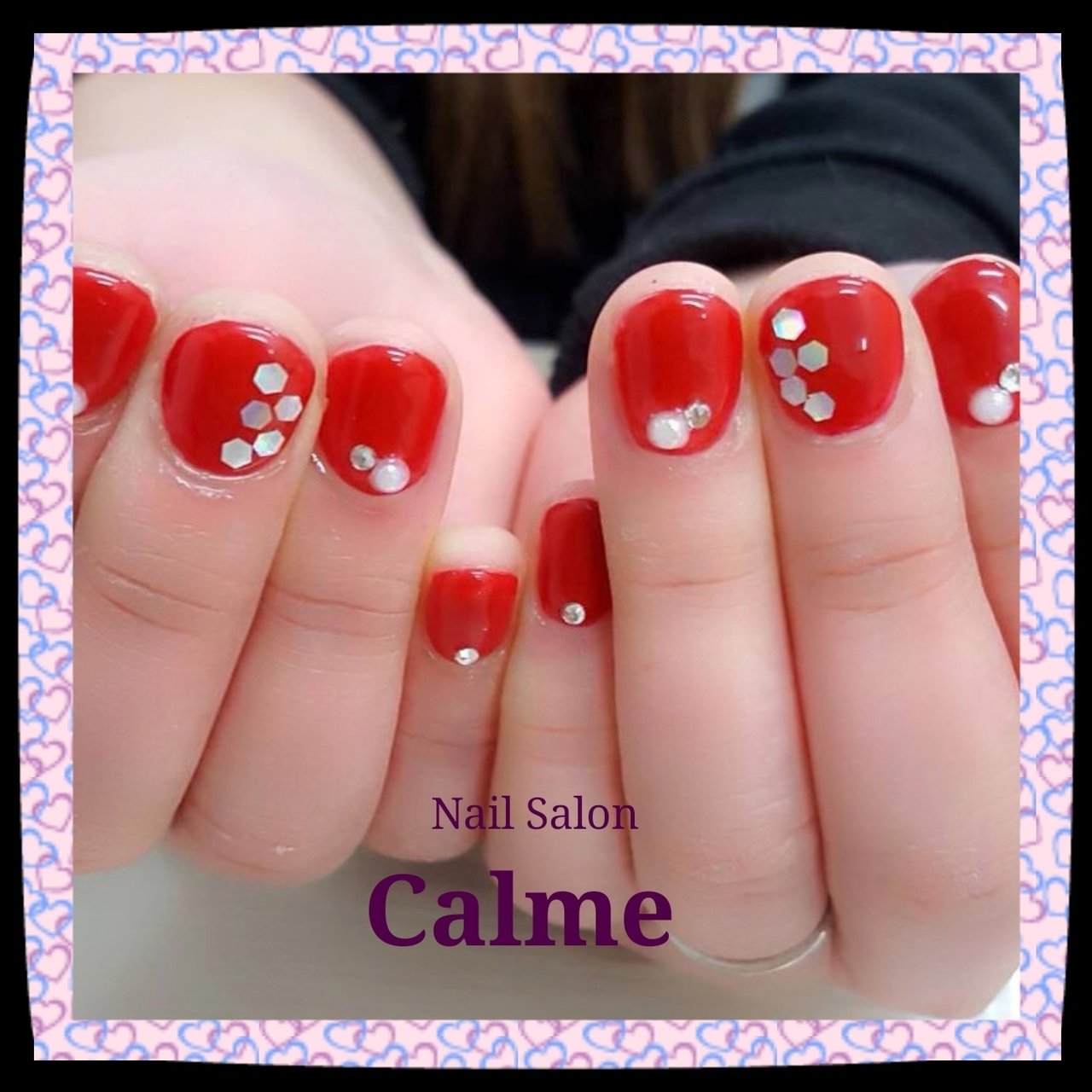 春 ハンド ワンカラー ショート レッド Nail Salon Calmeのネイルデザイン No ネイルブック