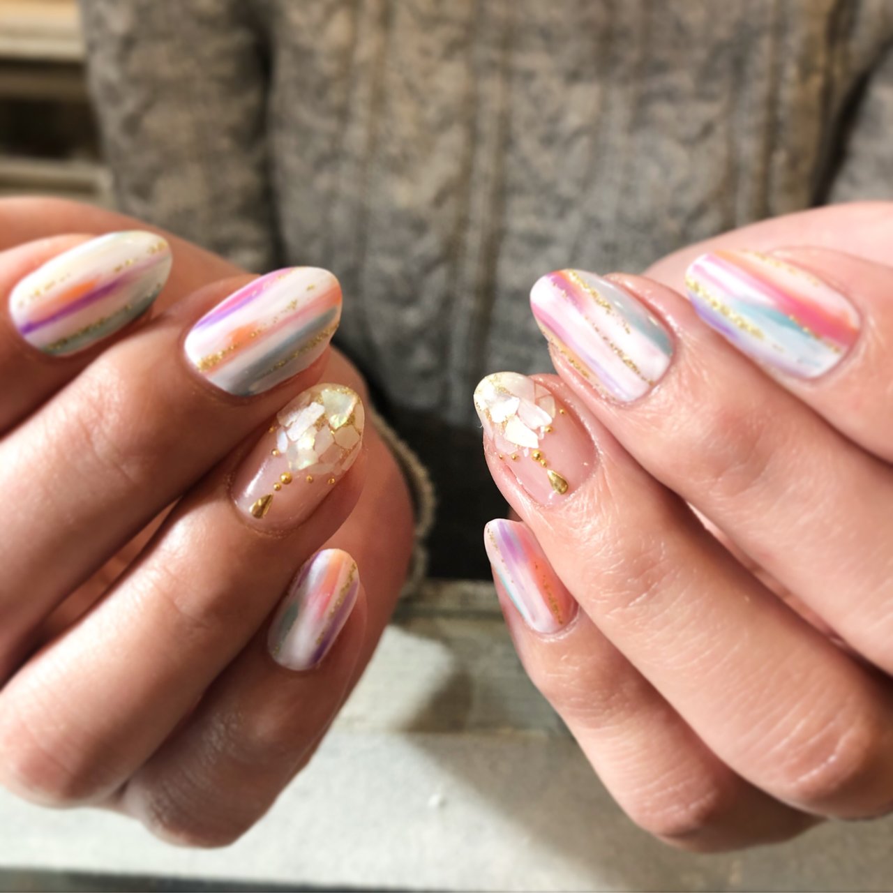 ハンド シェル エスニック ストライプ ショート 宮城県 石巻 ロージーネイル Rosy Nail Pupuu Rosyのネイル デザイン No ネイルブック