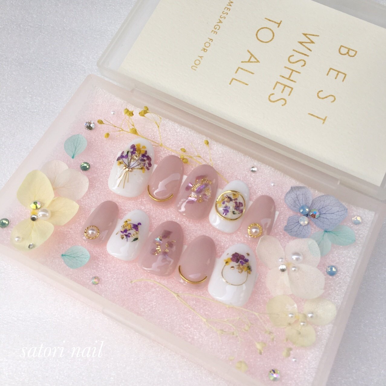 オールシーズン ブライダル ハンド 押し花 ショート Satori Nailのネイルデザイン No ネイルブック