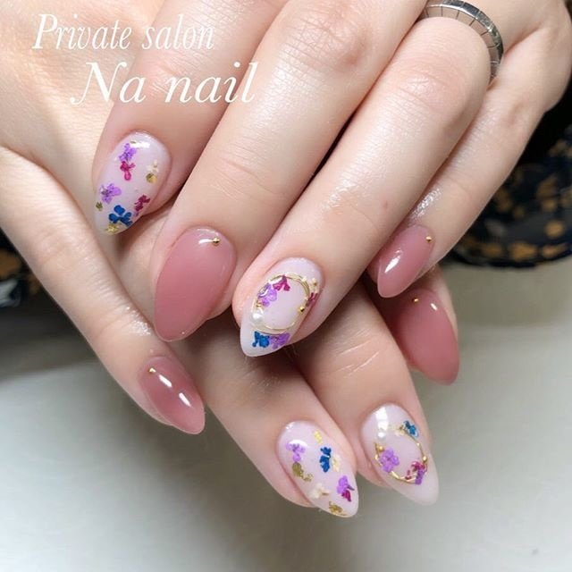 春 ハンド フラワー 押し花 ワイヤー Na Nailのネイルデザイン No ネイルブック