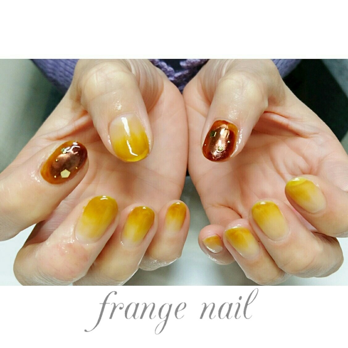 ハンド グラデーション イエロー ブラウン ジェル Frange Nailのネイルデザイン No ネイルブック