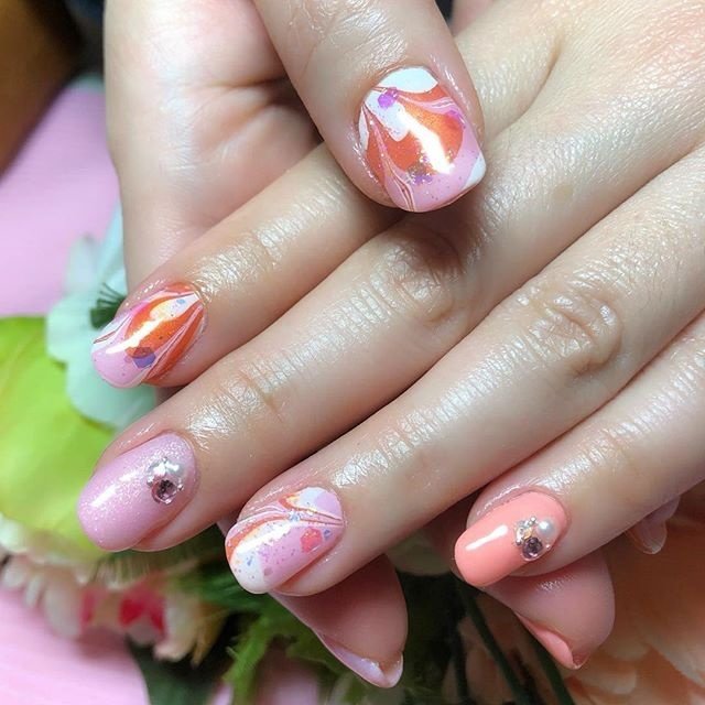 春 夏 ハンド ワンカラー マーブル Nail Room Souvenirのネイルデザイン No ネイルブック