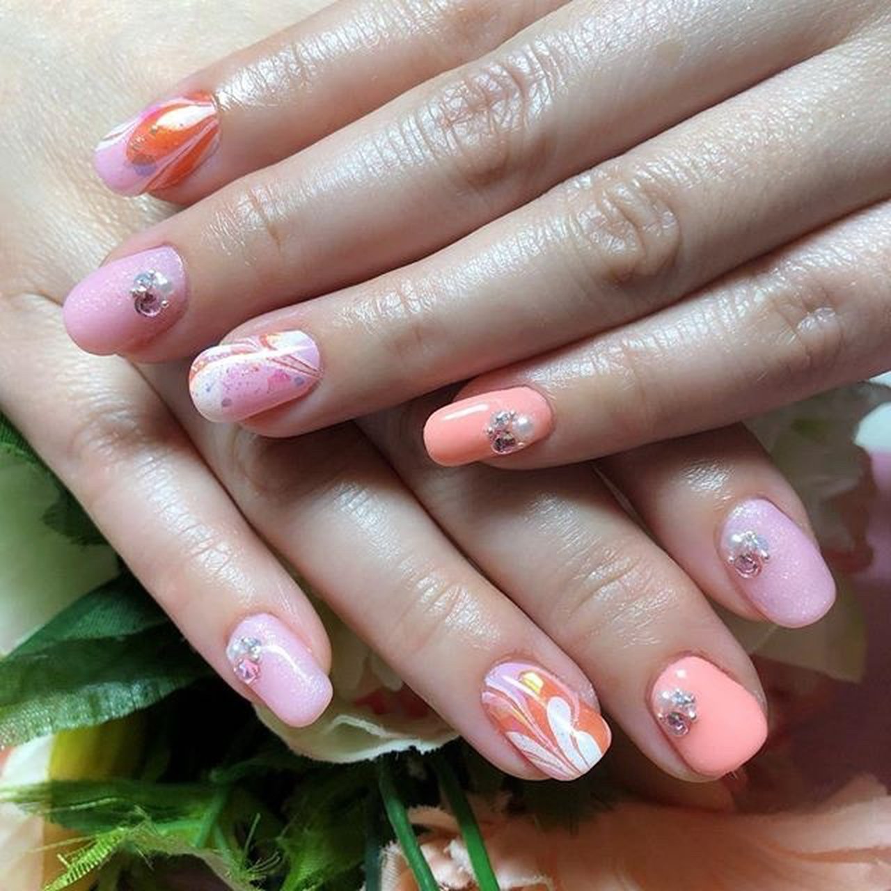 春 夏 ハンド ワンカラー マーブル Nail Room Souvenirのネイルデザイン No ネイルブック