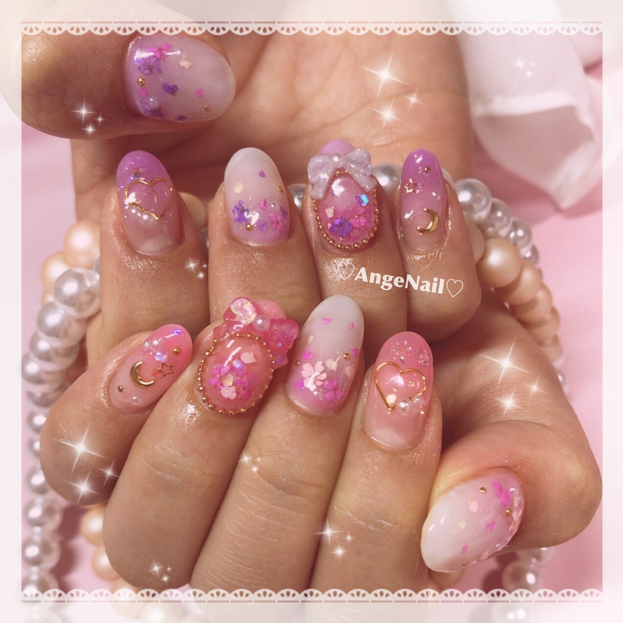 ハンド フラワー ピンク パープル Angenailのネイルデザイン No ネイルブック