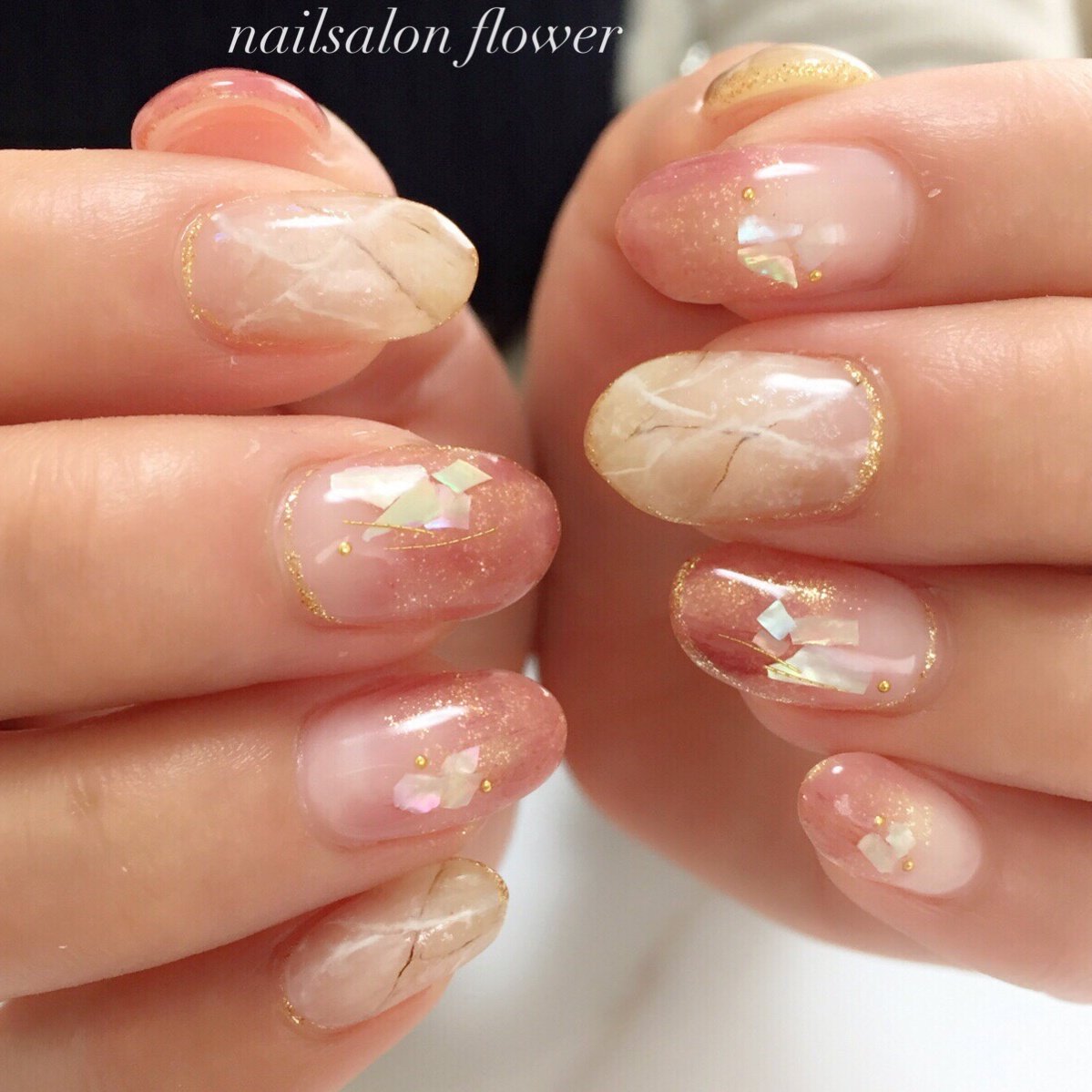 春 夏 大理石 ニュアンス ベージュ Nailsalon Flowerのネイルデザイン No ネイルブック