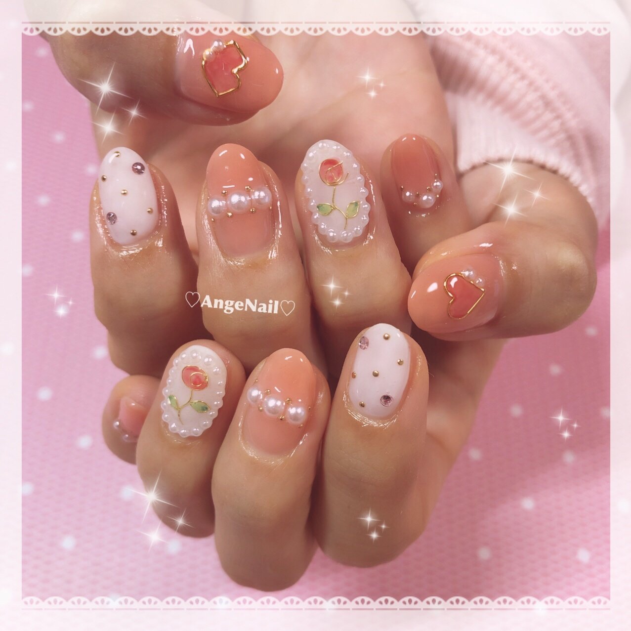 春 ハンド フラワー ピンク オレンジ Angenailのネイルデザイン No ネイルブック