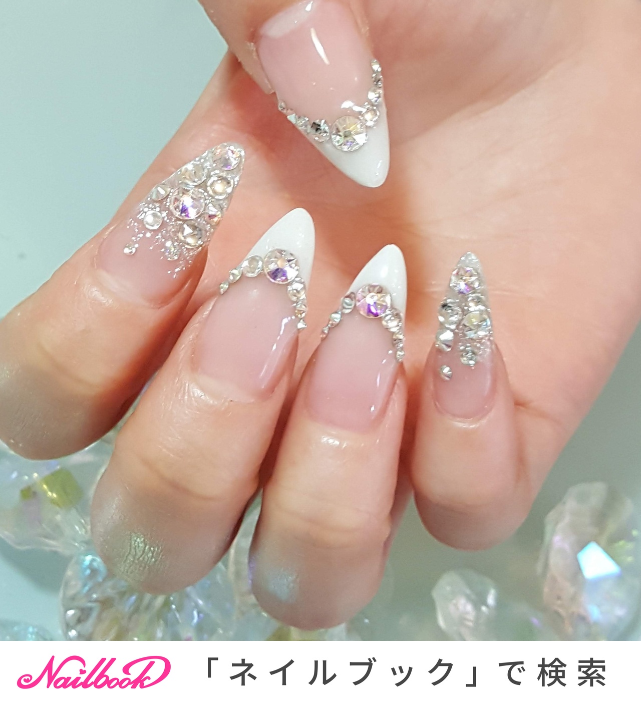 オールシーズン ハンド フレンチ ラメ ビジュー Lilasnail Ayaのネイルデザイン No ネイルブック