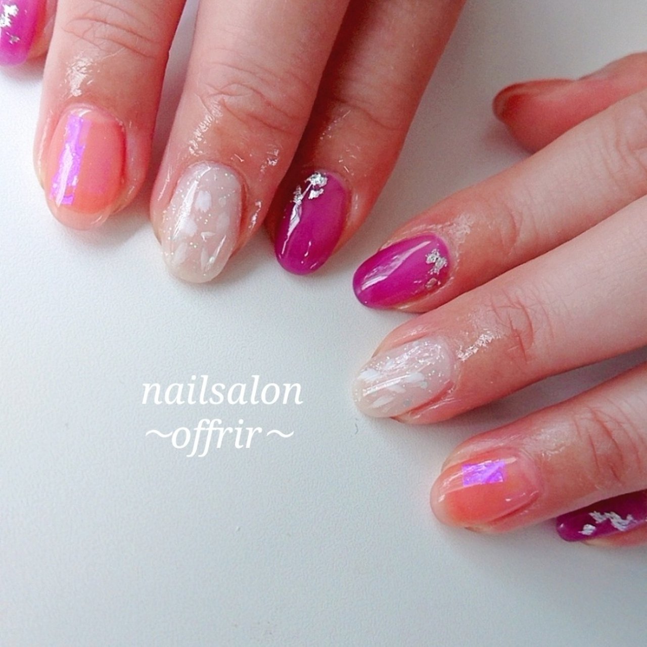 春 ハンド ホワイト ピンク パープル Nailsalon Offrirのネイルデザイン No ネイルブック