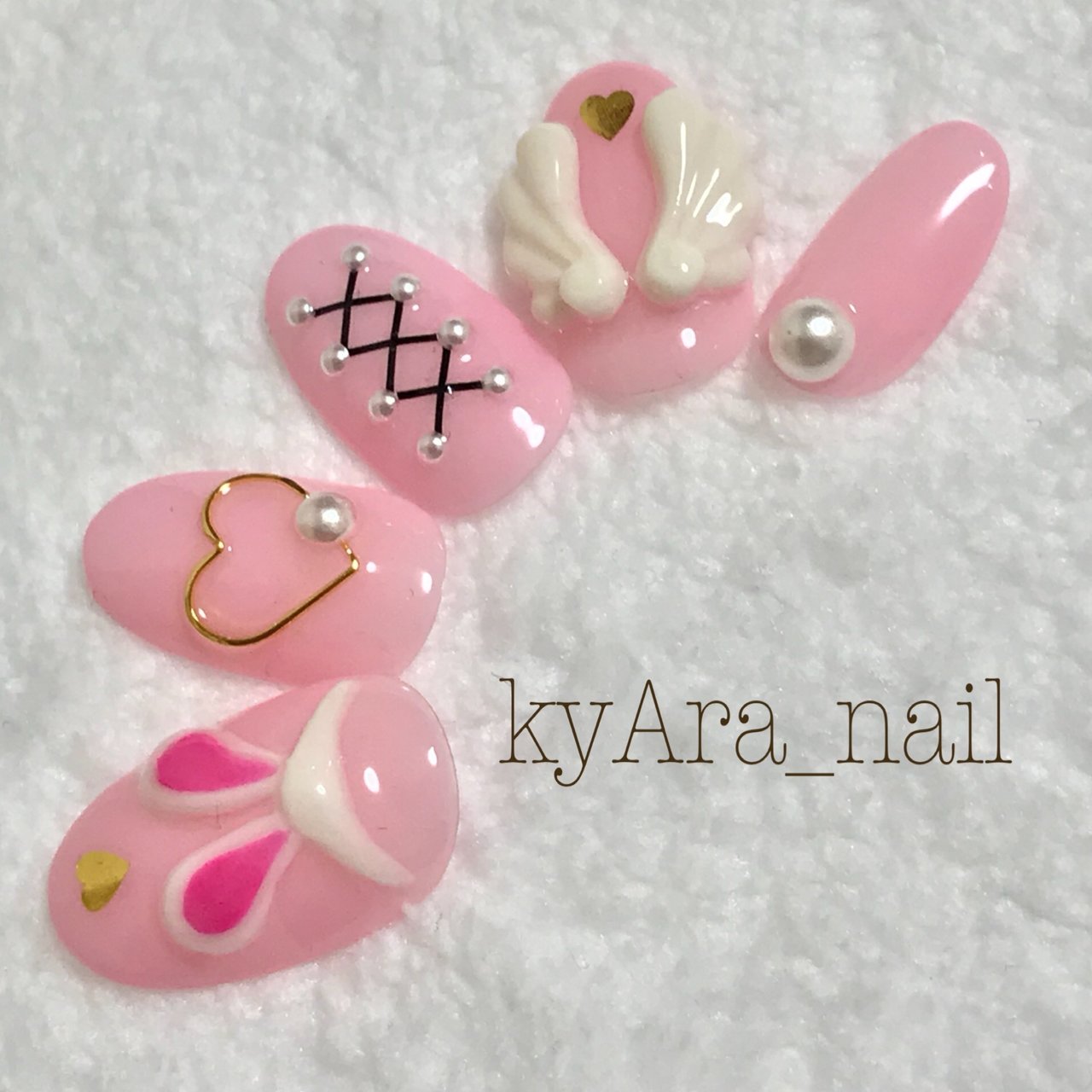 ハンド アニマル柄 パール ハート フェザー Kyara Nailのネイルデザイン No ネイルブック