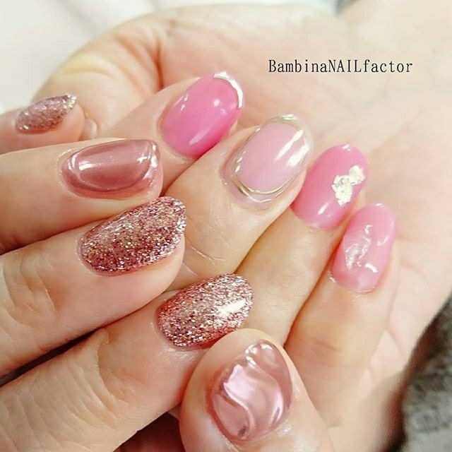 ハンド ミラー ピンク Bambinanailfactorkiyokoのネイルデザイン No ネイルブック