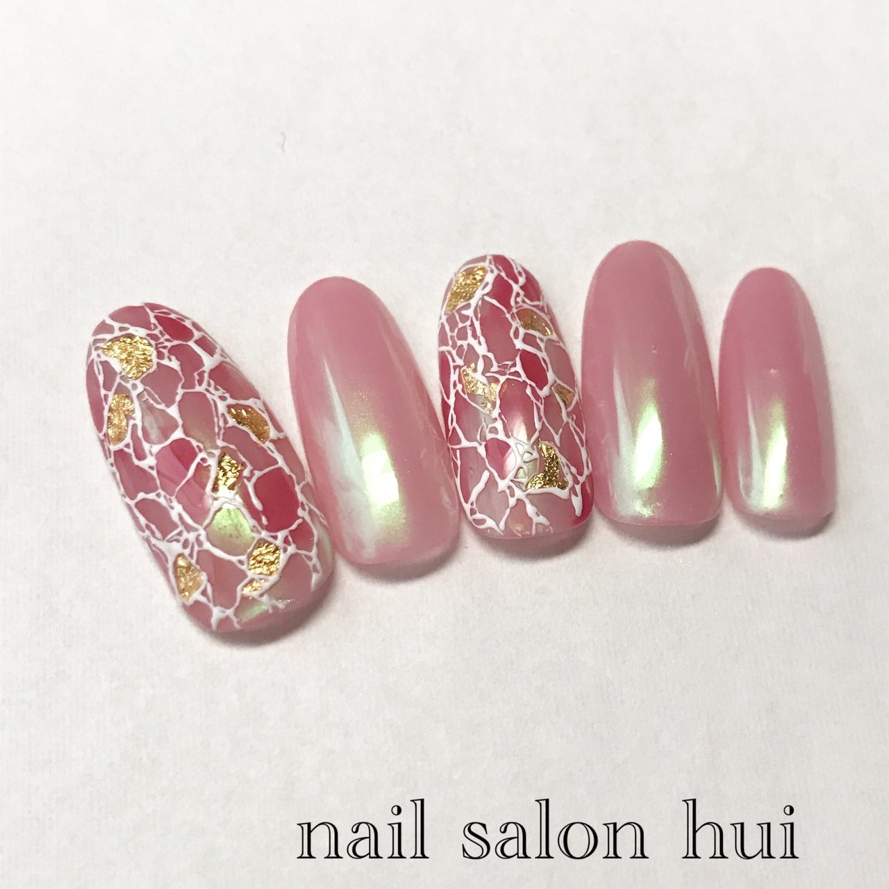 春 ハンド ステンドグラス ピンク ジェル Nailsalon Huiのネイルデザイン No ネイルブック