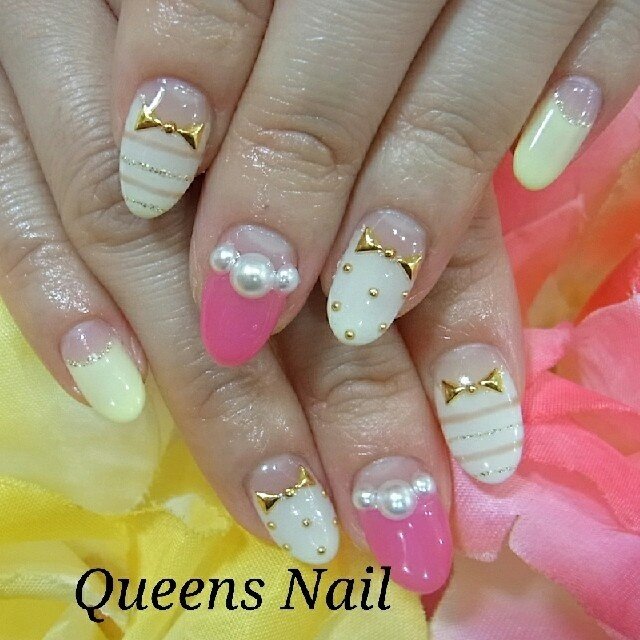 オールシーズン オフィス デート フレンチ パール クイーンズネイルのネイルデザイン No ネイルブック