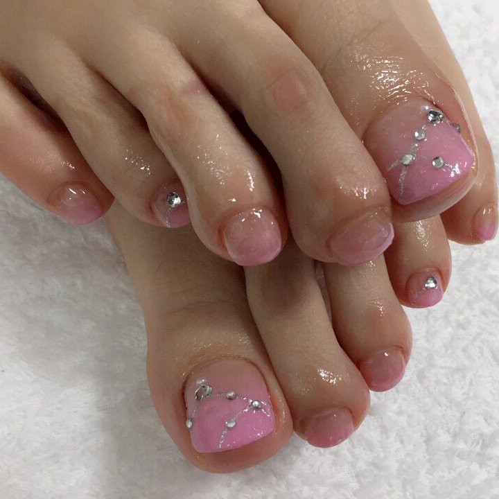 フット グラデーション ビジュー ショート ピンク Asami Glam Nのネイルデザイン No ネイルブック
